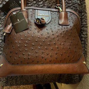 London Fog Faux Ostrich Leather Satchel Handbag with detachable shoulder strap